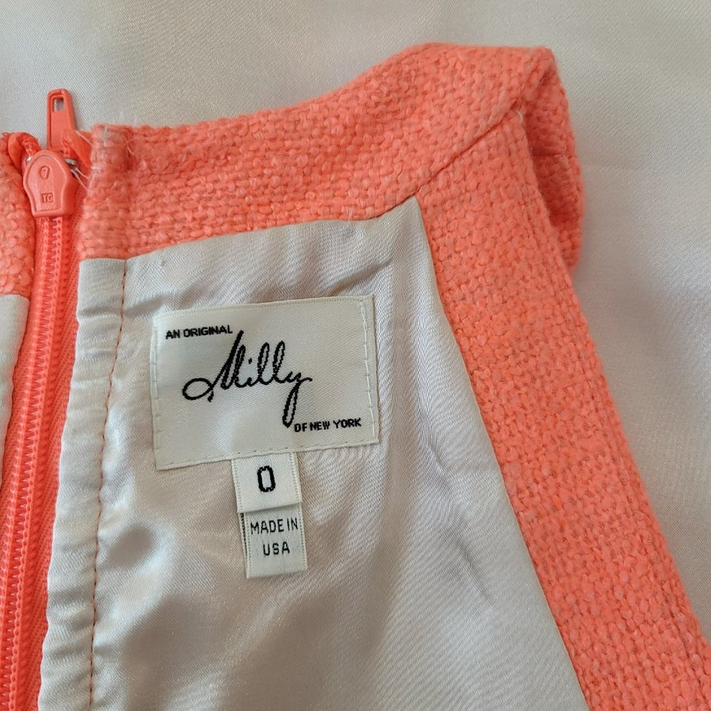Milly Coral Orange Tweed Woven Lined Mini Dress Size 0 - Picture 8 of 14